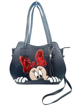 Minnie Mouse Faux Leather Crossbody Satchel Red Bow Tassel Charm Purse Disney
